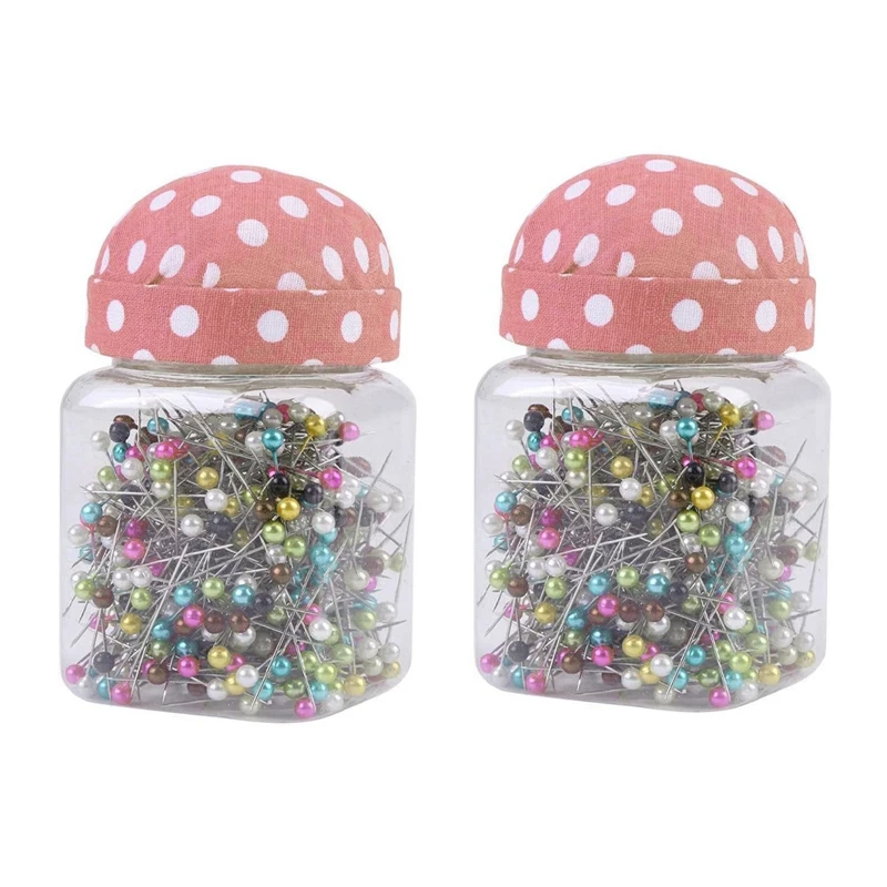 

PPYY-1000Pcs Sewing Pins Pearl Needles Pink Fabric Cover Pin Cushion Bottle Tailoring Process