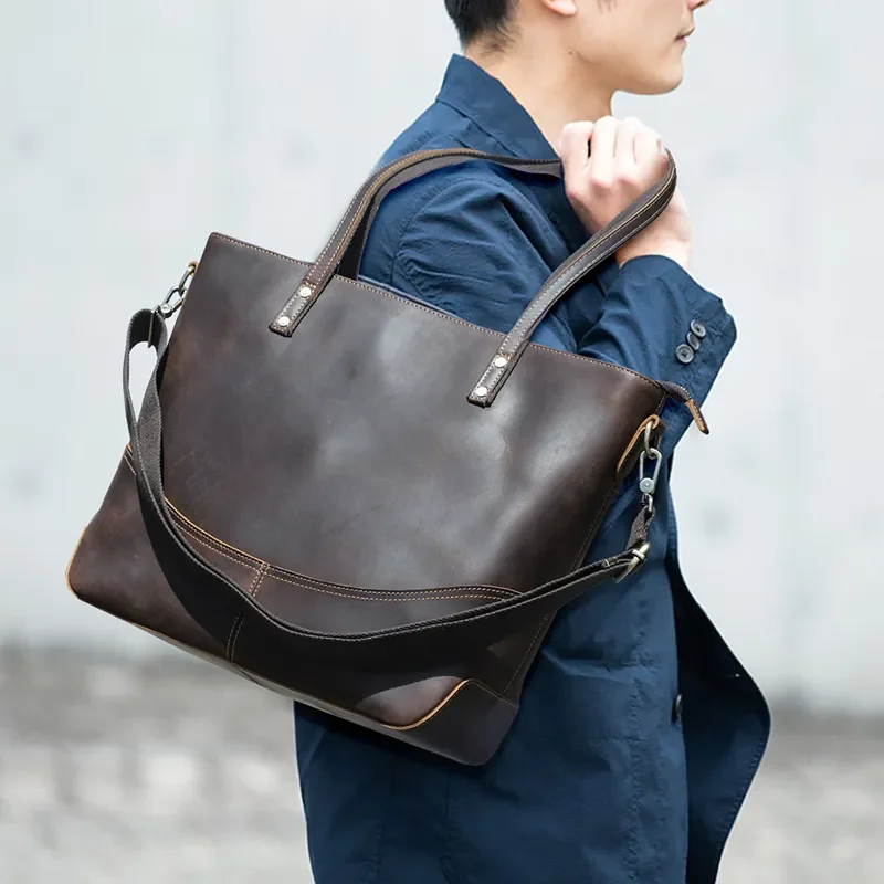 

Сумка-тоут мужская из натуральной кожи, роскошный саквояж на ремне, дизайнерский клатч для покупок, чемоданчик для путешествий