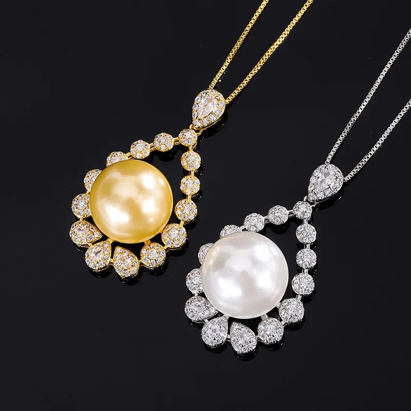 

NurmWung 2022 тренд ожерелье из белого золота с большим жемчугом для женщин Элегантная вечерние ринка свадьба роскошные изысканные ювелирные изд...