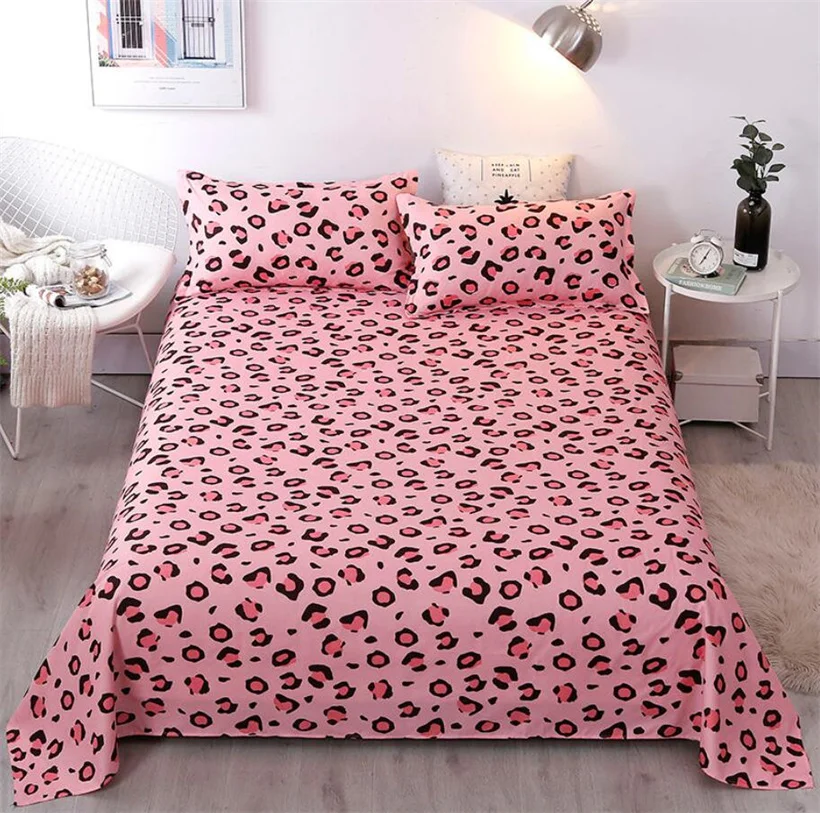 

Polyester Cotton Pink Leopard Printed Bed Sheets Flat Sheet Soft Warm Bedding Top Sheet Single Double Queen King Size Bedspread