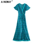 Женское длинное платье с запахом, винтажное пляжное платье макси из вискозы с цветочным принтом, V-образным вырезом и бантом на поясе, лето 2021