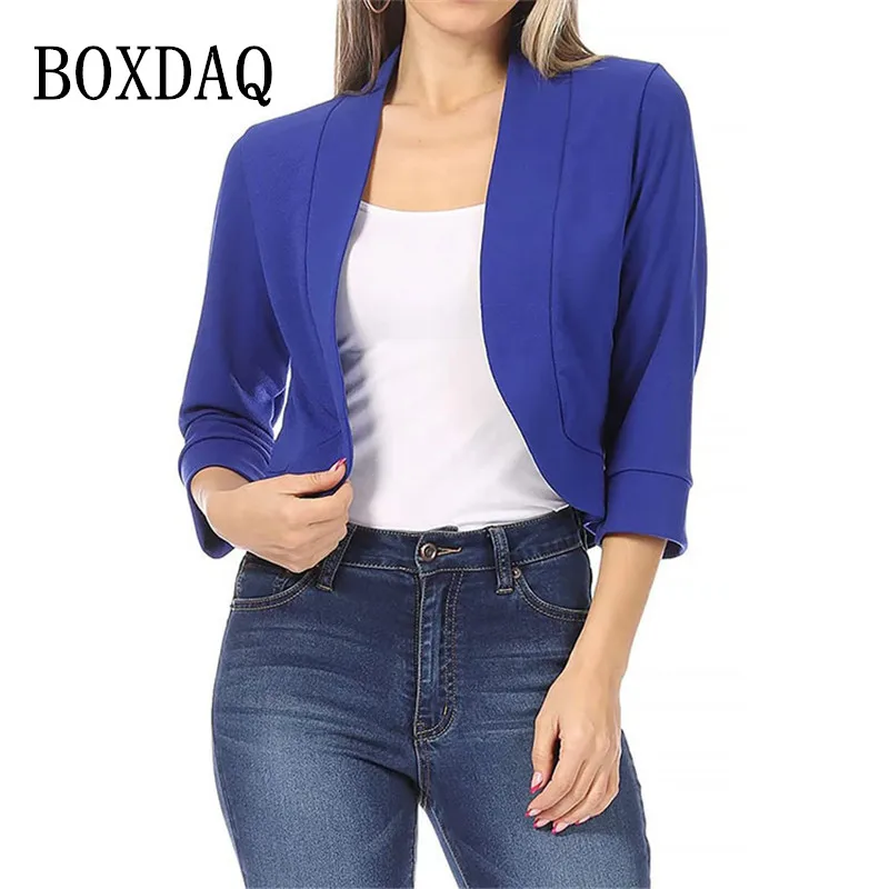 

2022 New Autumn Three Quarter Short Suit Blazers Office Formal Coats Women Slim Solid Colors Outerwear Femme Cardigan Oversized