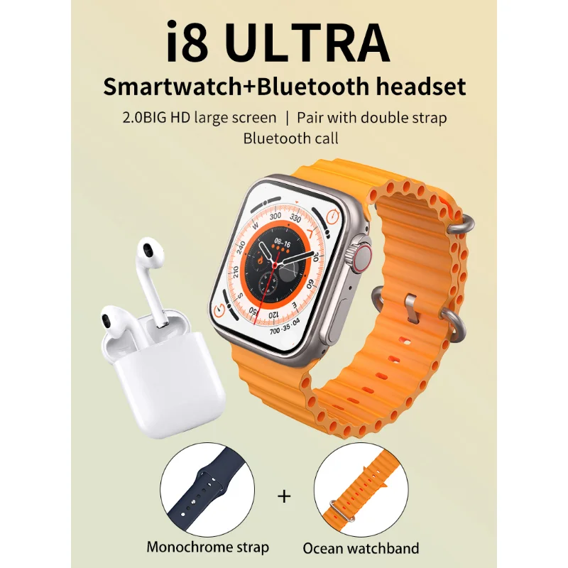 

HUAWEI I8 Ultra Series 8 inteligentny zegarek TWS zestaw słuchawkowy Bluetooth zegarek 2 In1 pulsometr Fitness Smartwatch