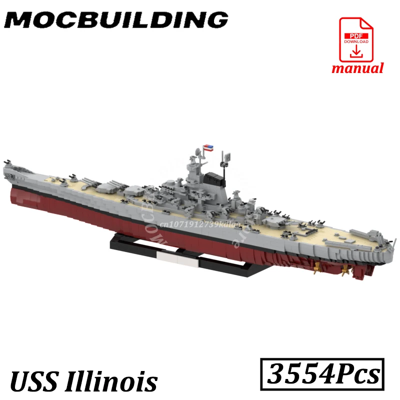 Фото Масштаб 1:300 USS Illinois Battleship BB-7 MOC Строительные блоки Технология Корабль Строительные игрушки Подарок №1