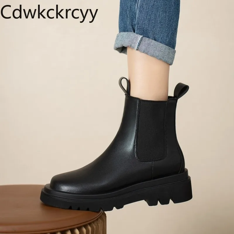 winter The New fashion Round head Elasticity boots black student Casual Comfortable Thick heel Women boots size 34-42