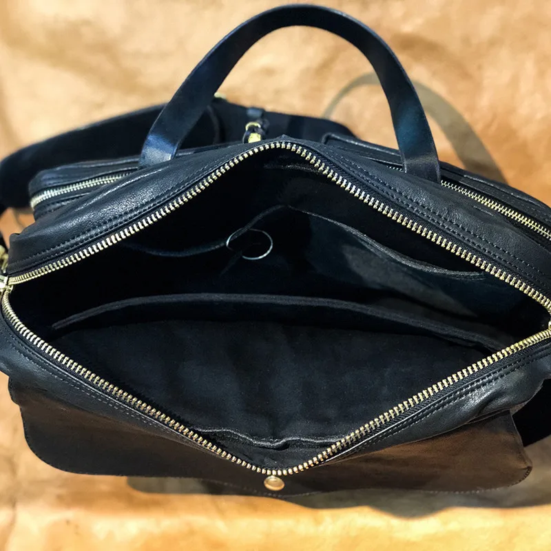 PNDME casual luxury genuine leather men women briefcase business black handbag work travel cowhide laptop shoulder messenger bag