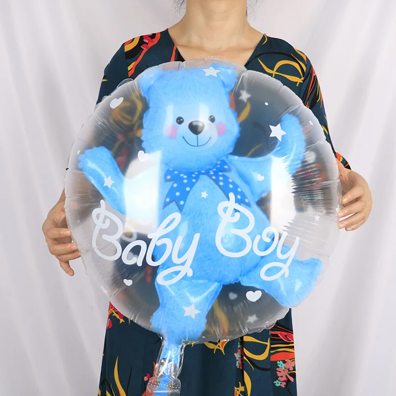 10 Transparent Baby Girl/Boy Bear Bubble Ball Birthday Party Blue/Pink Balloon Baby Shower Gender Reveal Decor DIY Gift Supplies