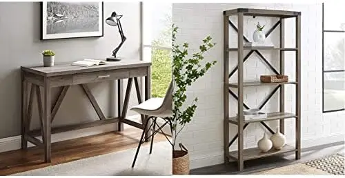 

Farmhouse Wood Computer Writing Desk Home Office Workstation Small, 46 Inch, Marble and Walnut White l shape office desk with dr