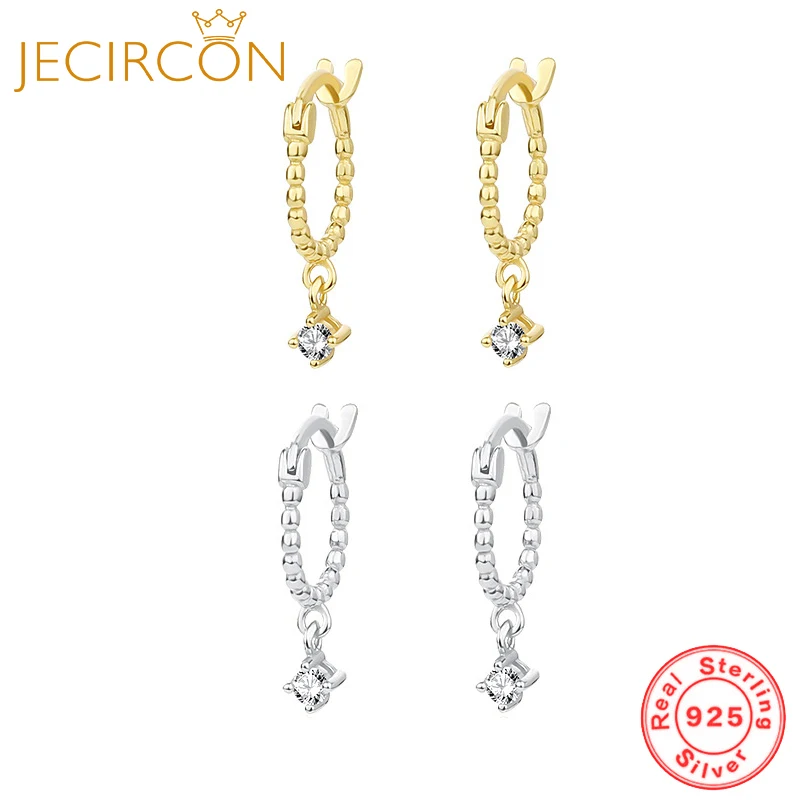 

JECIRCON 925 Sterling Silver Personality Circle Ball Hoop Earrings for Women Simple White Mini Zircon Trendy Earrings Jewelry