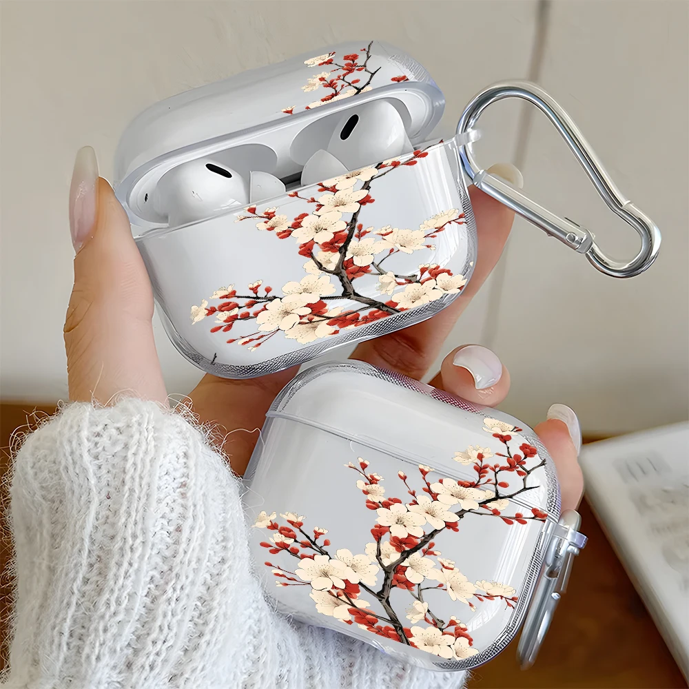 Фото Прозрачный чехол для наушников с принтом в виде ветки сливы для AirPods Pro 3/Pro 2/Pro, защитный чехол из TPU для AirPods 4/3/2/1 №1