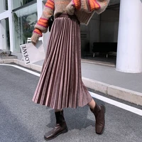 women pleated skirt solid color simple casual fashion vintage fluff skirt autumn stretch high waist skirt elegant streetwear