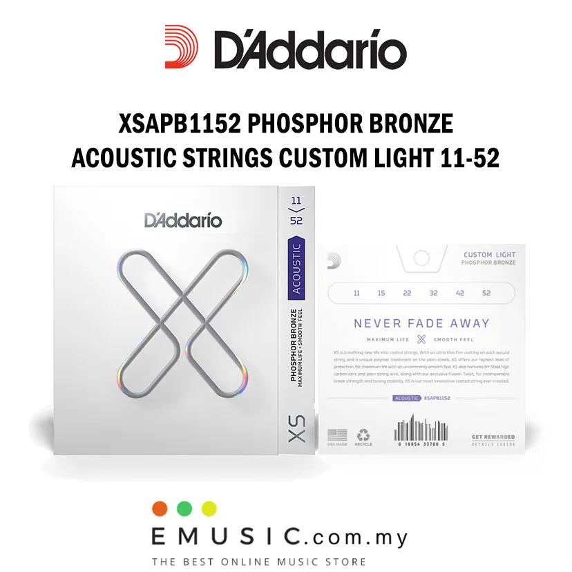 

D’Addario XSAPB1152 11-52 Custom Light Set Phosphor Bronze Acoustic Guitar Strings (Daddario / D Addario)