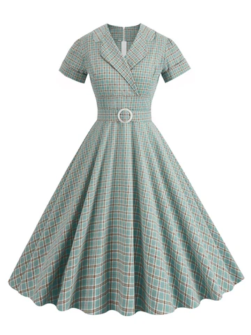 Женское винтажное платье миди Tonval, осеннее платье в клетку в стиле рокабилли 50-х годов с отложным воротником и поясом, 2023