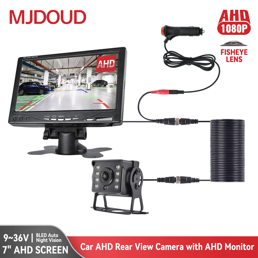 Фото MJDOUD 24V AHD 1080P Резервная камера для 7-дюймового экрана, система переднего/заднего вида грузовика с 150 °   Широкоугольный монитор AHD 1024*600 №1