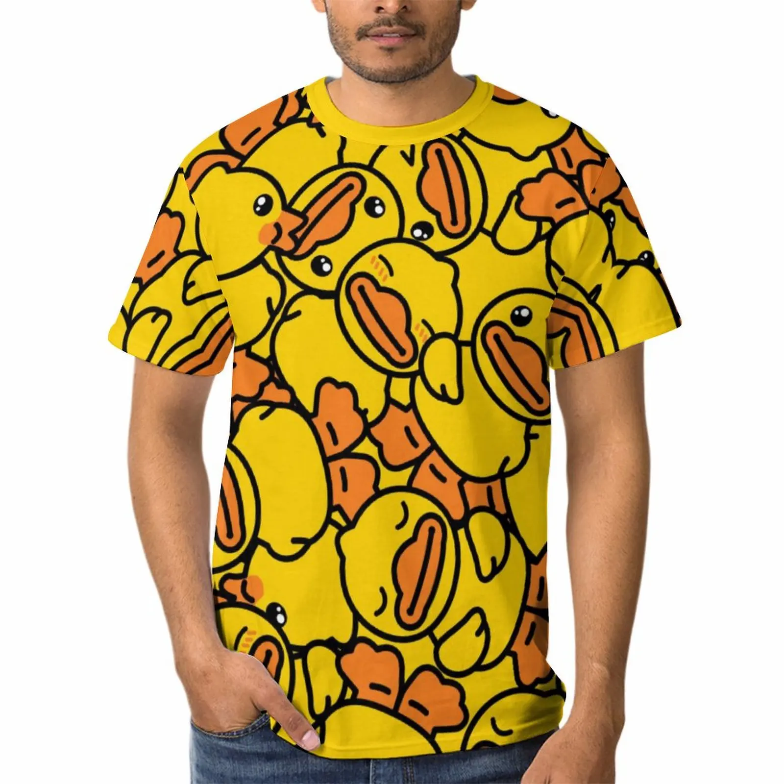

Little Yellow Happy Duck T Shirt Printed Short Sleeve Tshirts Cute Christmas Animals Pattern Men Women Streetwear O-Neck Tops