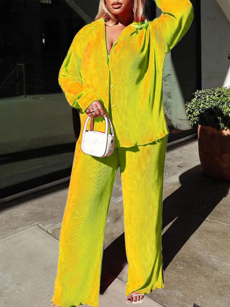 

Sexy Solid Suit Two Pieces Outfits Office Lady Long Sleeve Lapel Jacket Coat Suits 2022 Women Casual Wide Leg Trousers Set