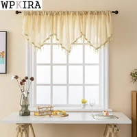 leaves valance corner curtain for small winow kitchen partition home decoration sheer finished drape with beads bottom s192d