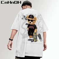 cnhnoh hip hop tee bear print short sleeve t shirt womens chic loose large size fashion streetwear shirt summer top gf t605