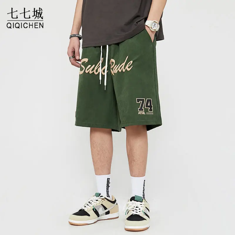 

New Summer Basketball Shorts Jogging Men High Street Casual Letter Print Sports Shorts Baggy Retro Knee Length Sweatpants 2022