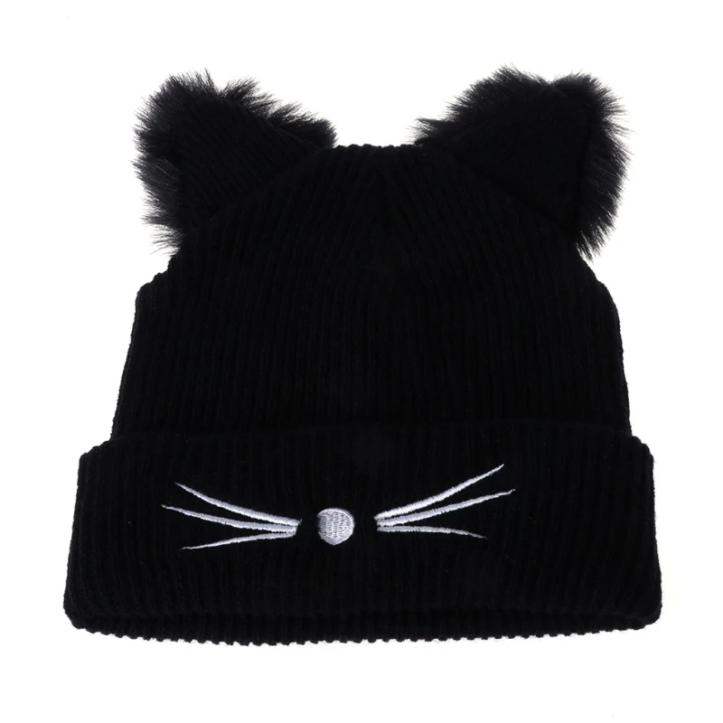 

Winter Beanie Crochet Winter Fur Knitted Cap for Cat Ears Square Cap