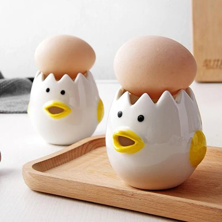 

New Creative Cartoon Chicken Egg Yolk White Separator Ceramics Ceramic Cartoon Chick Egg Separator Dining Cooking Kitchen Gadget