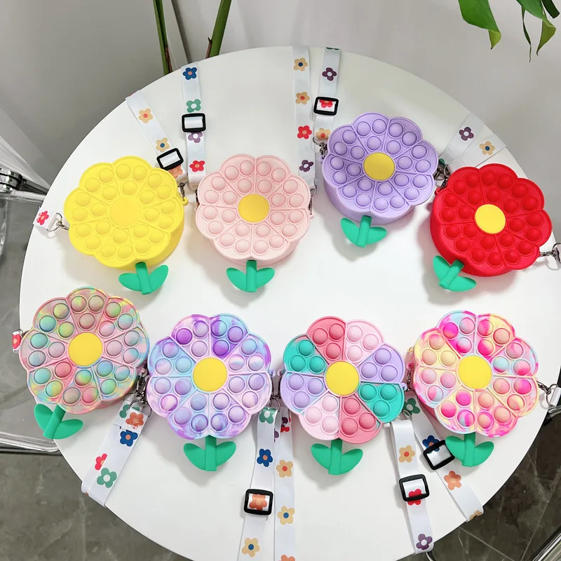 

Fidget Toys Flower Shoulder Bag Kawaii Adult Children Sensory Push Bubble Anti-Stress Relieve Decompression Squeeze Toy for Kids