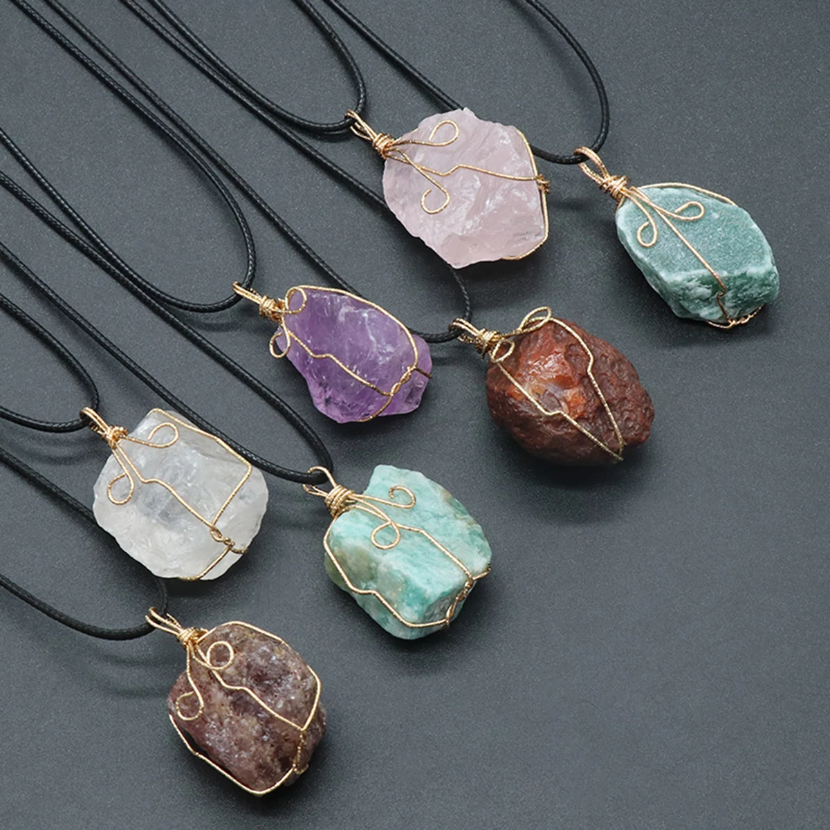 

Natural Stone Raw Stone Winding Pendant Necklace Agate Rose Quartz Fluorite for Women Charm Jewelry Pendant Necklace Gift
