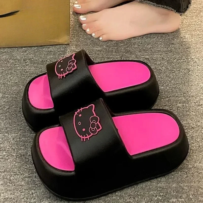 Sanrio Hello Kitty Modern Style High Heels Slippers for Women Y2k Cute Cartoon Home Shoes Summer New Beach Anti Slip