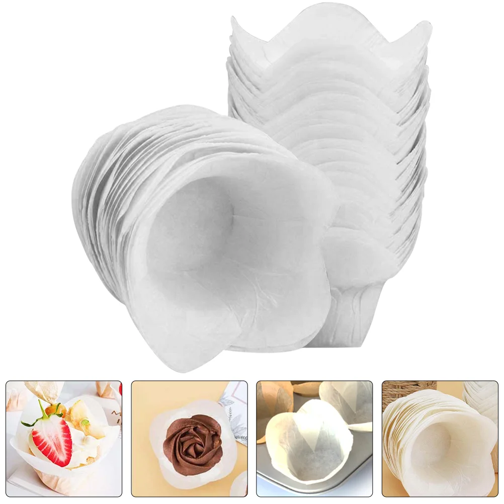 

100 Pcs Small Cake Anti-Oil Paper One-off Liners Disposable Underpads Middle-sized Cupcake Cups Baking Greaseproof Muffin Lotus