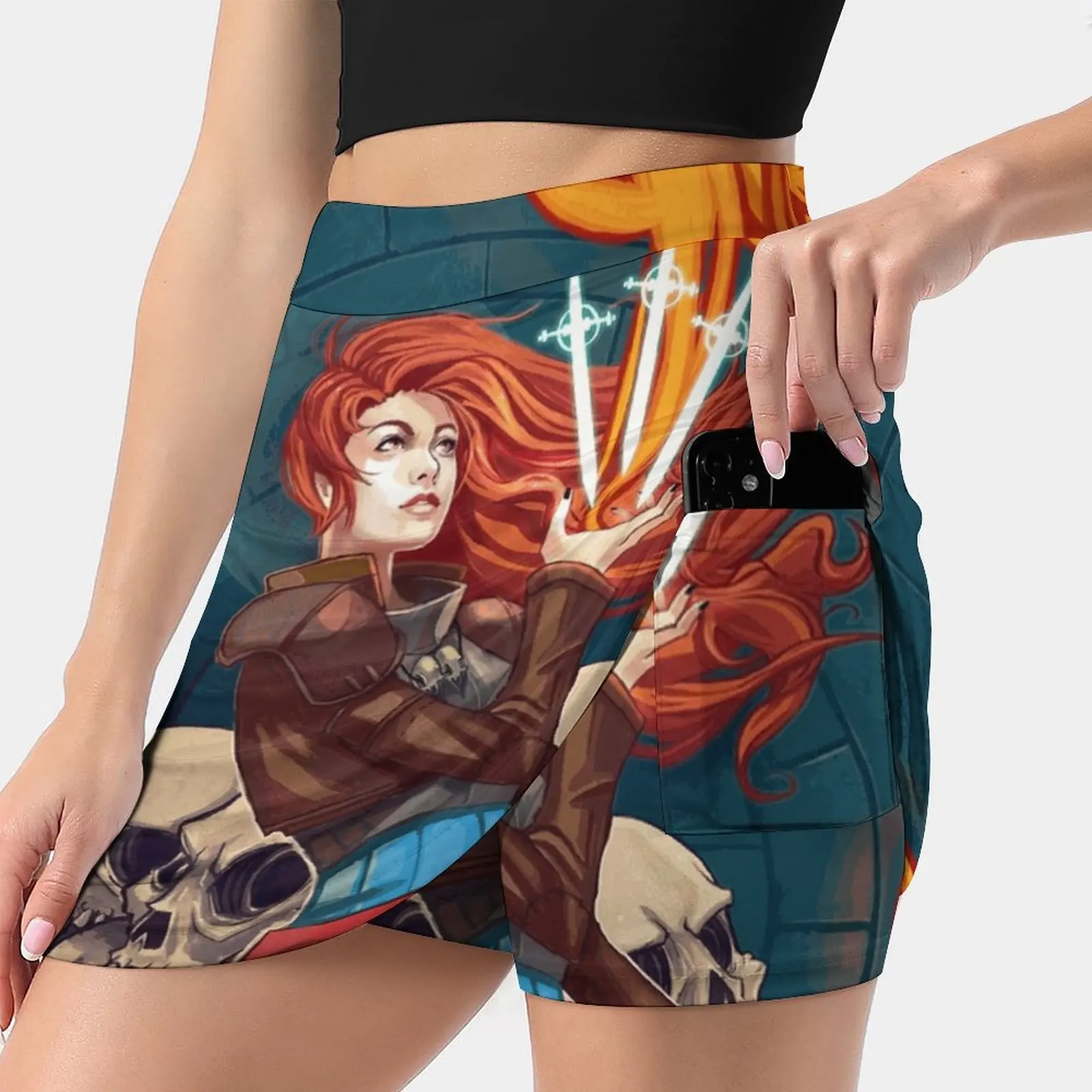 

Женская Двухслойная юбка с принтом Fire Witch, короткая спортивная мини-юбка с рисунком огненной ведьмы, черепа, фэнтезийная красная юбка для де...