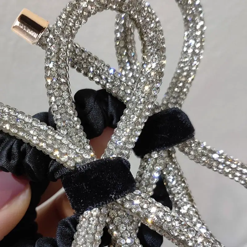 P0RF для завязок волос с бантиком и стразами веревка блестящая эластичная