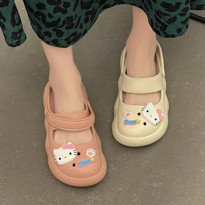 

Милые сандалии Sanrio Hellokittys, Мультяшные тапочки Baotou, милые летние сандалии на толстой подошве с дырками, подарок для девушки, новинка 2023