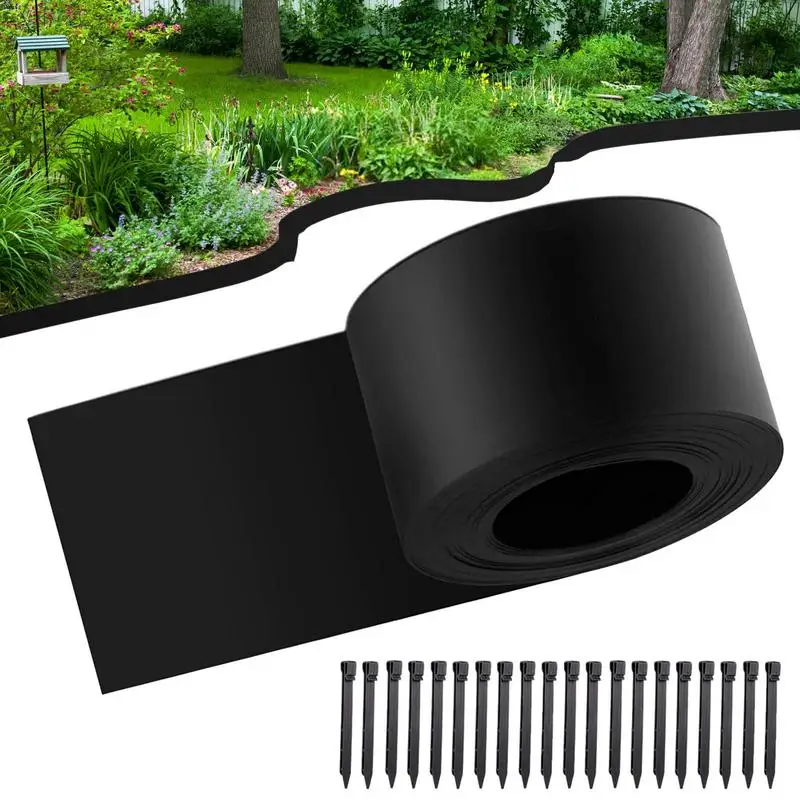 

Landscape Border Edging Protective Landscape Coil Set With 20 Spikes Black Flexible Board Barrier For Landscaping Yard Edging