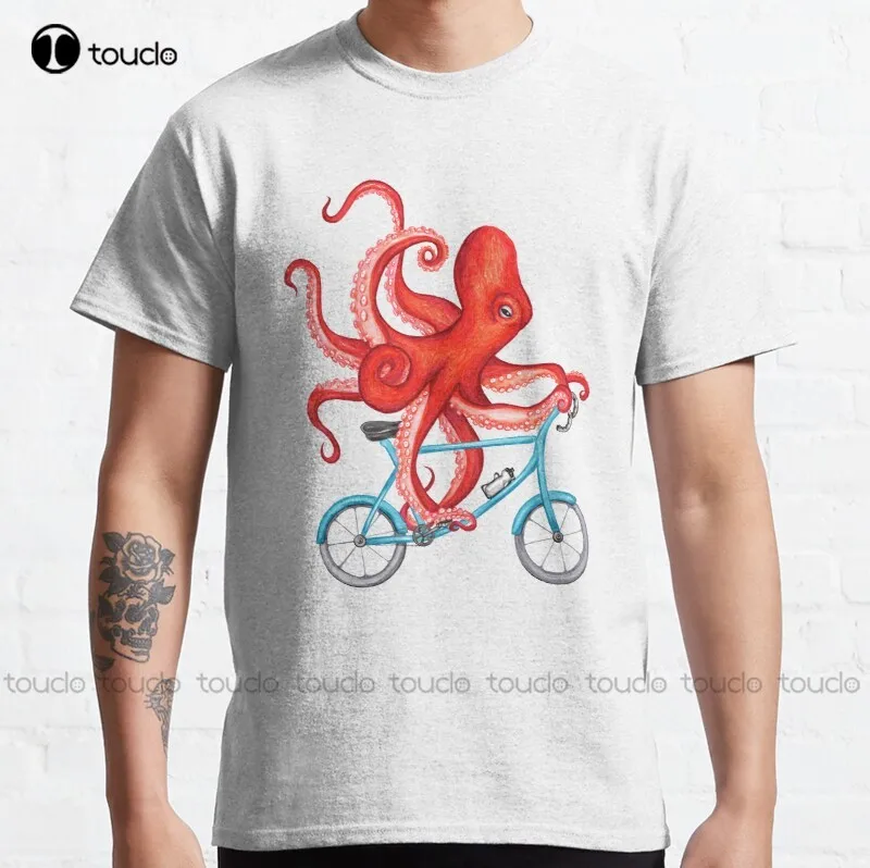 

Новая забавная Классическая футболка с рисунком осьминога для езды на велосипеде, повседневные женские футболки из искусственного хлопка