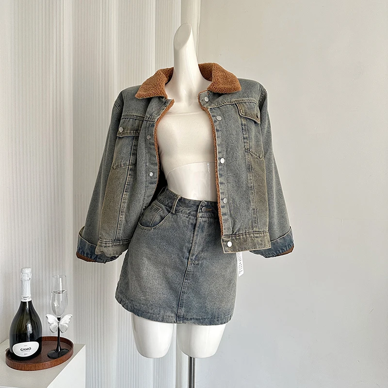 LUZHEN модная уличная джинсовая куртка в стиле ретро с подкладкой из овечьей шерсти