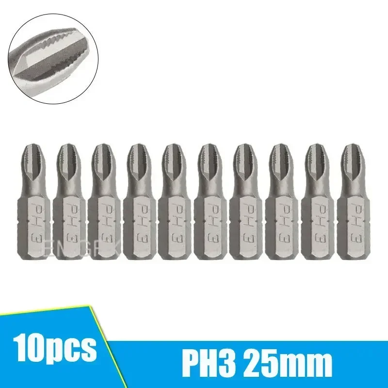 

10 шт., 25 мм, набор шестигранных бит Phillips, мини-антискользящие отвертки с хвостовиком для сверлильной головки PH1/PH2/PH3/PZ1/PZ2/PZ3