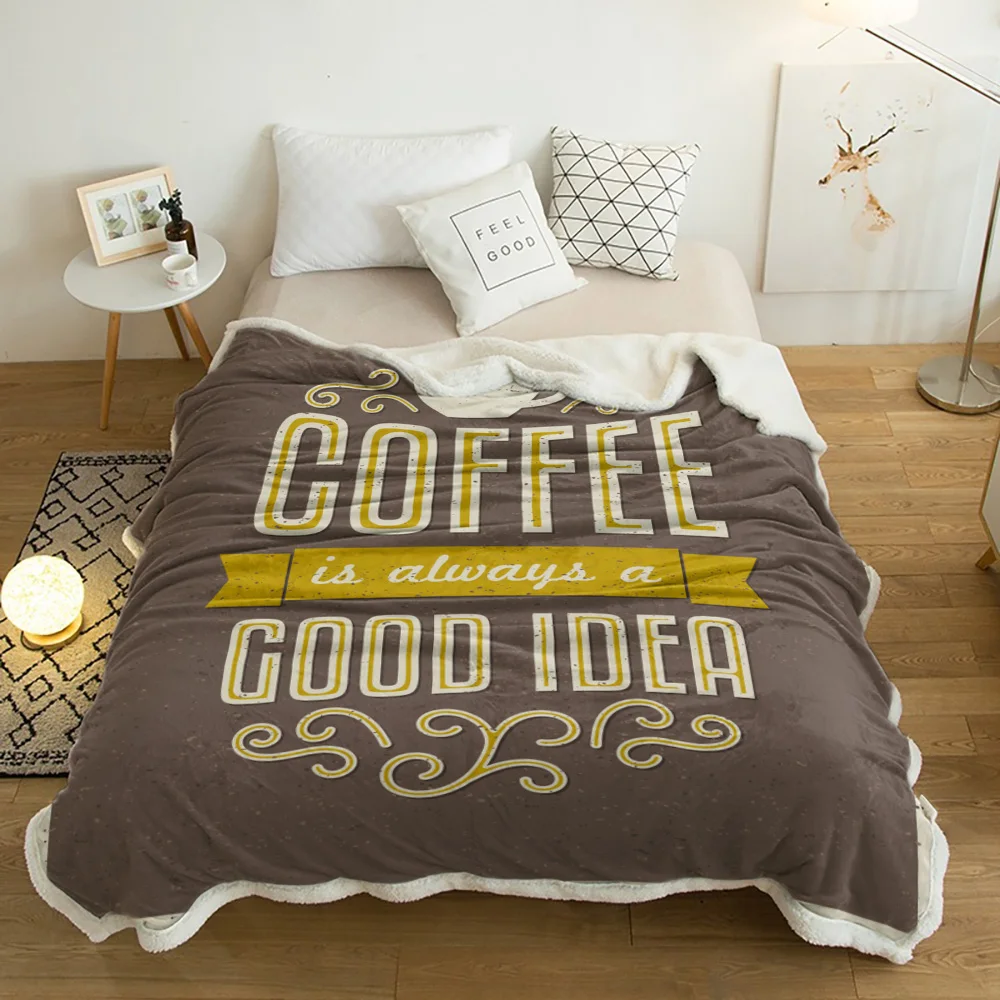 

Coffee Posters Advertise Vintage Lamb Cashmere Fleece Blanket Home Bed Sofa Winter Sherpa Bedding Kids Thick Bedspread