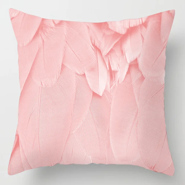 

New Pink Roses Feathers Geometric Cushion Cover Modern Fashion Nordic Simple Pillowcase Decorative Sofa Seat Throw Pillows Cover