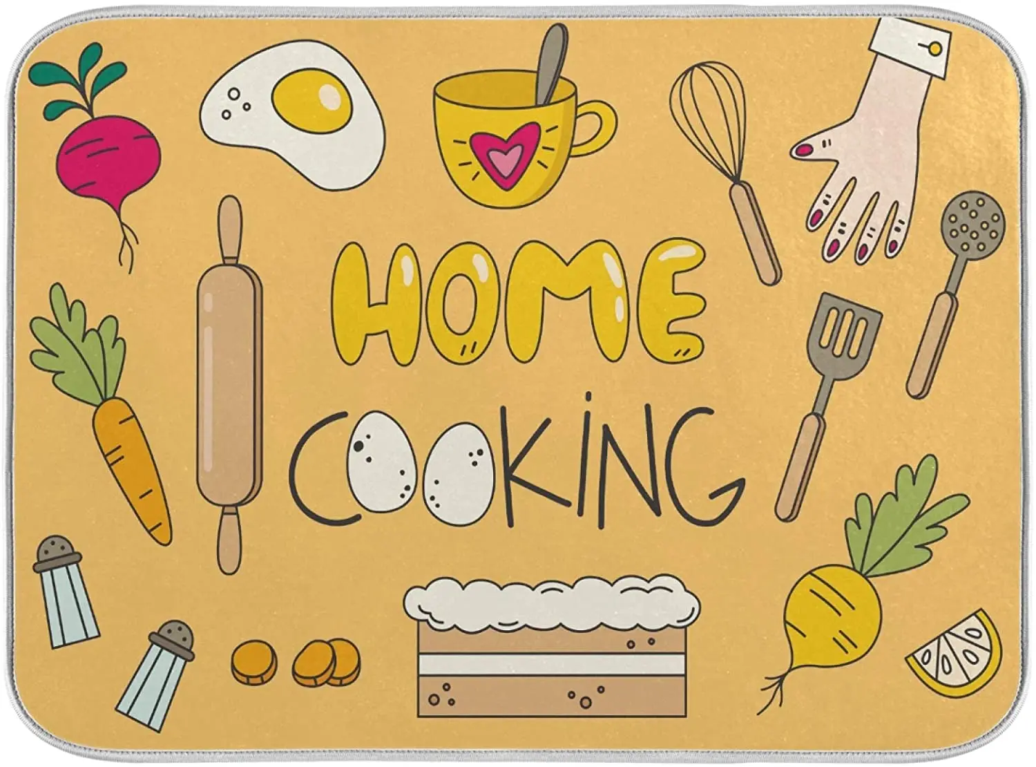 

Absorbent Dish Drying Mat Cooking With Love Kitchen Counter Mat Protector Reversible Extra Large 24 x 18 Inches