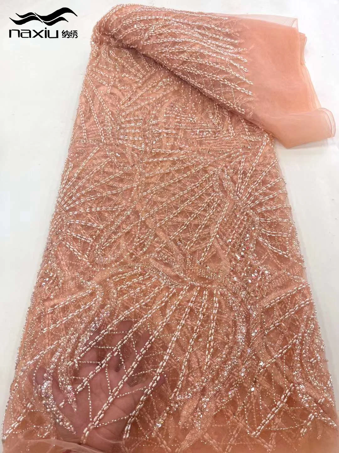 

Африканская кружевная ткань Madison, 5 ярдов, вышитая бисером французская кружевная ткань, сетчатая тюль, фиолетовая Свадебная нигерийская кружевная ткань