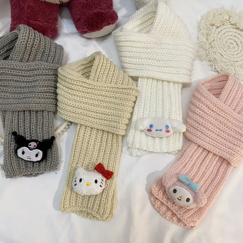 

Шарф Kawaii Mymelody Cinnamoroll Kuromi Женский Зимний новый вязаный шерстяной шарф Sanrioed милый мультяшный японский подарок девочке с сердцем