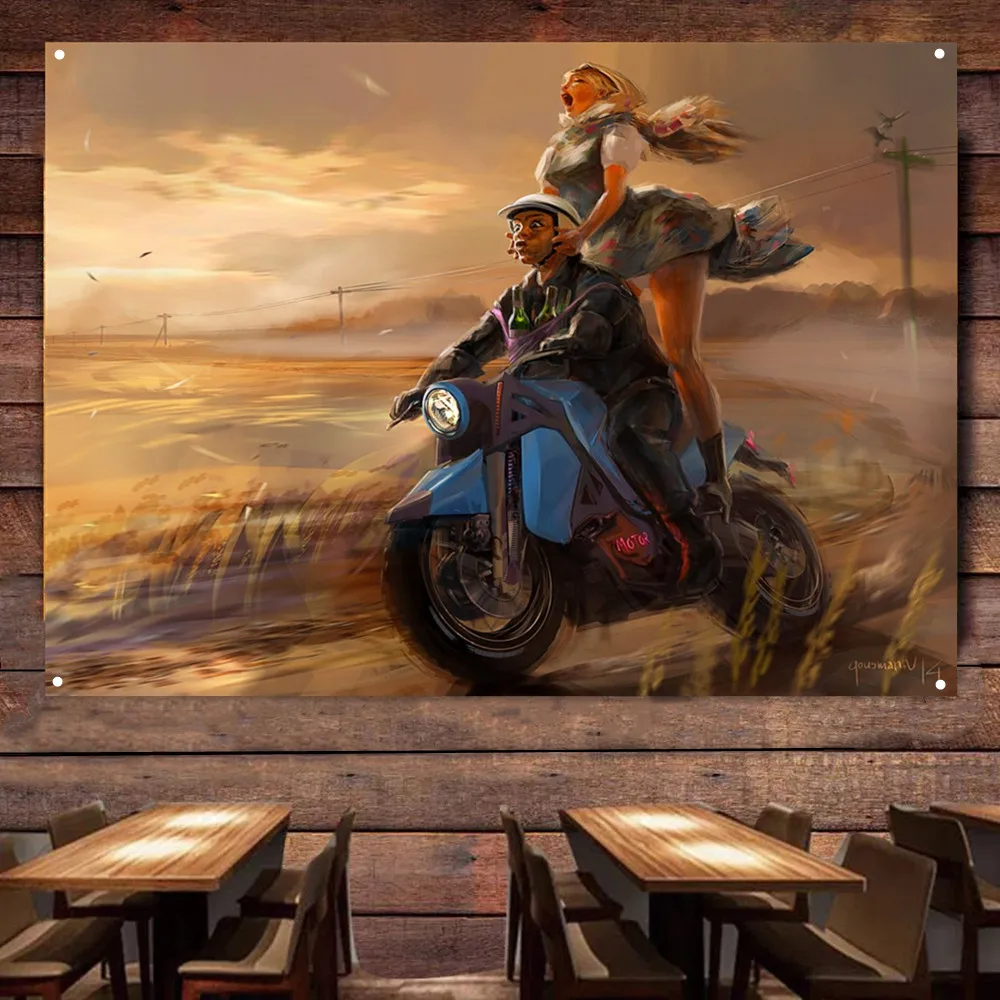 

Винтажный плакат на стену с изображением мотоциклиста