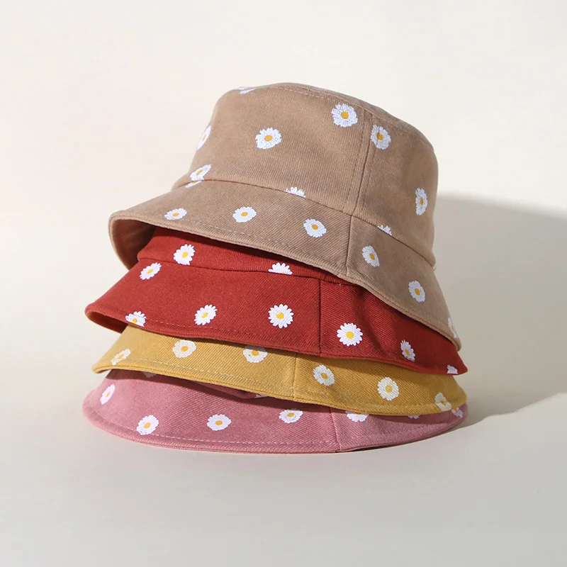 

Cute Daisy Print Bucket Cap for Kids Summer Boys Girls Wide Brim Sun Hat Korean Kids Adjustable Casual Fisherman Caps Gorras
