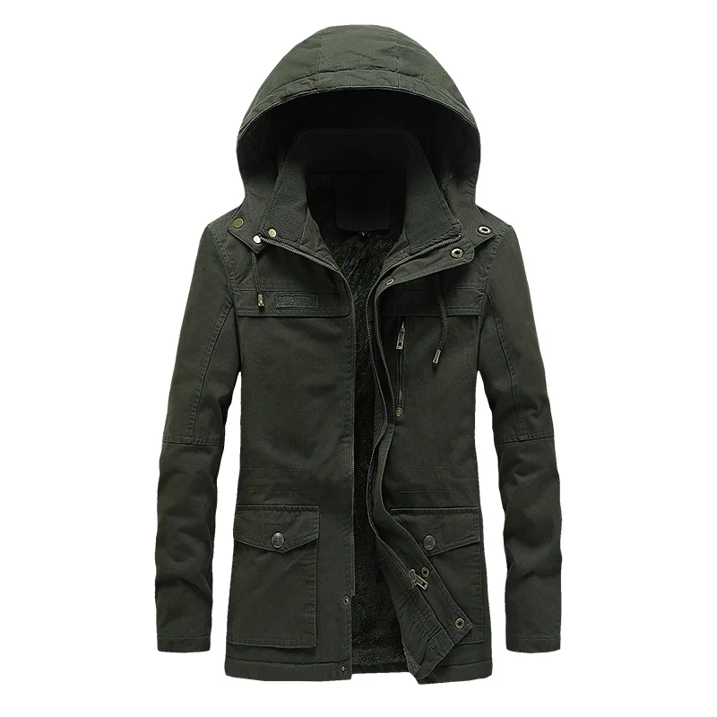 2022 New Mens Winter Casual Jassen Fleece Warme Bontkraag Parka Jas Heren Effen Kleur Windjack Afneembare Hoed Bomber Jas Mannen