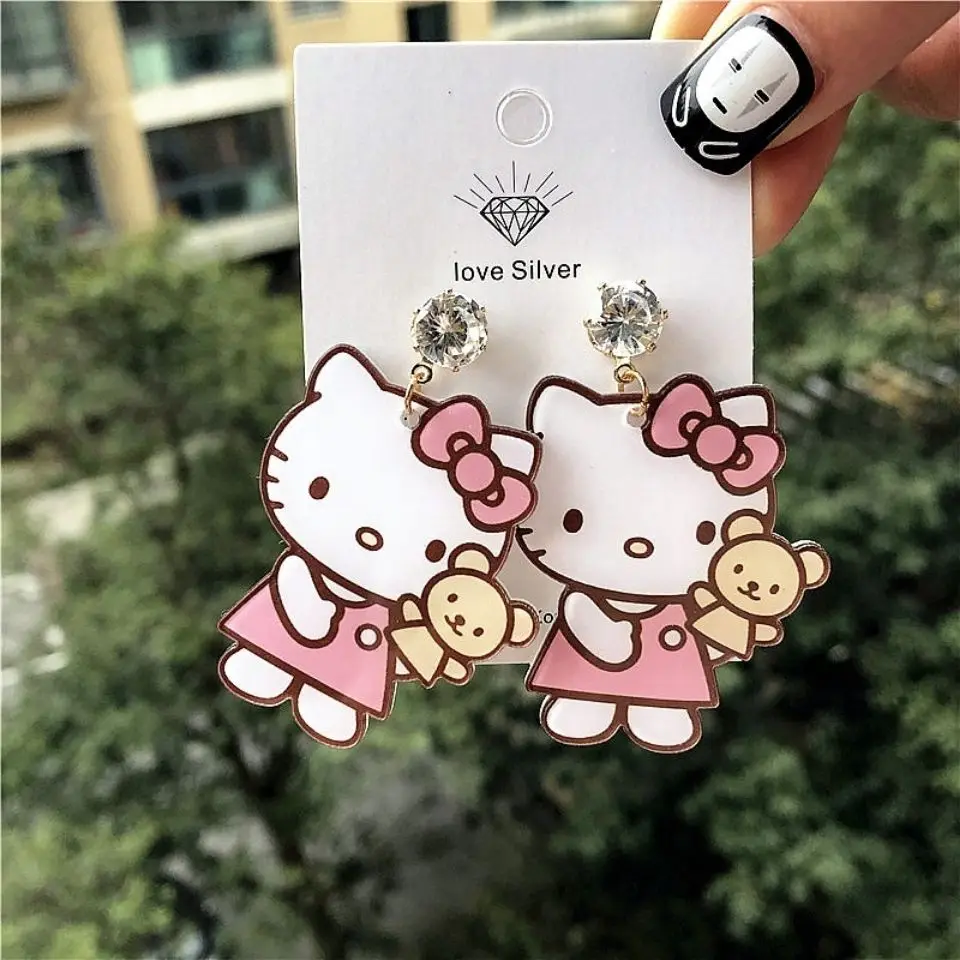 Серьги Hello Kitty милые индивидуальные Модные Акриловые корейские серьги из серебра