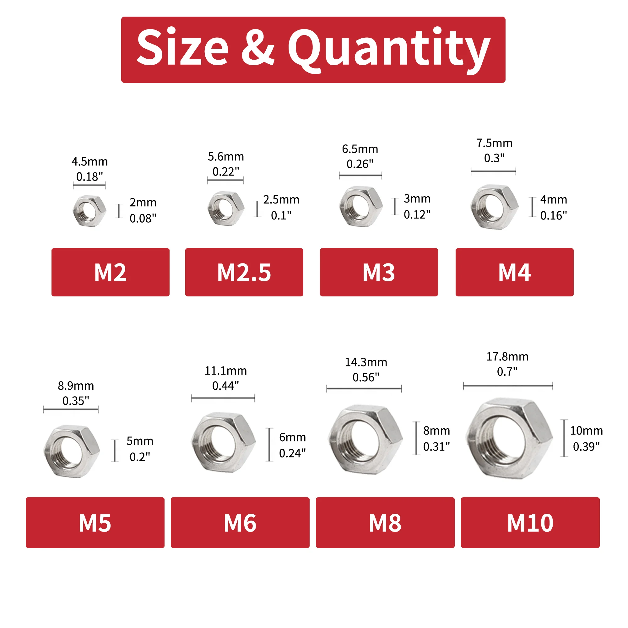 5/10/20/30/50 шт. 304 шестигранные гайки из нержавеющей стали для винтового болта M2 M2.5 M3 M4