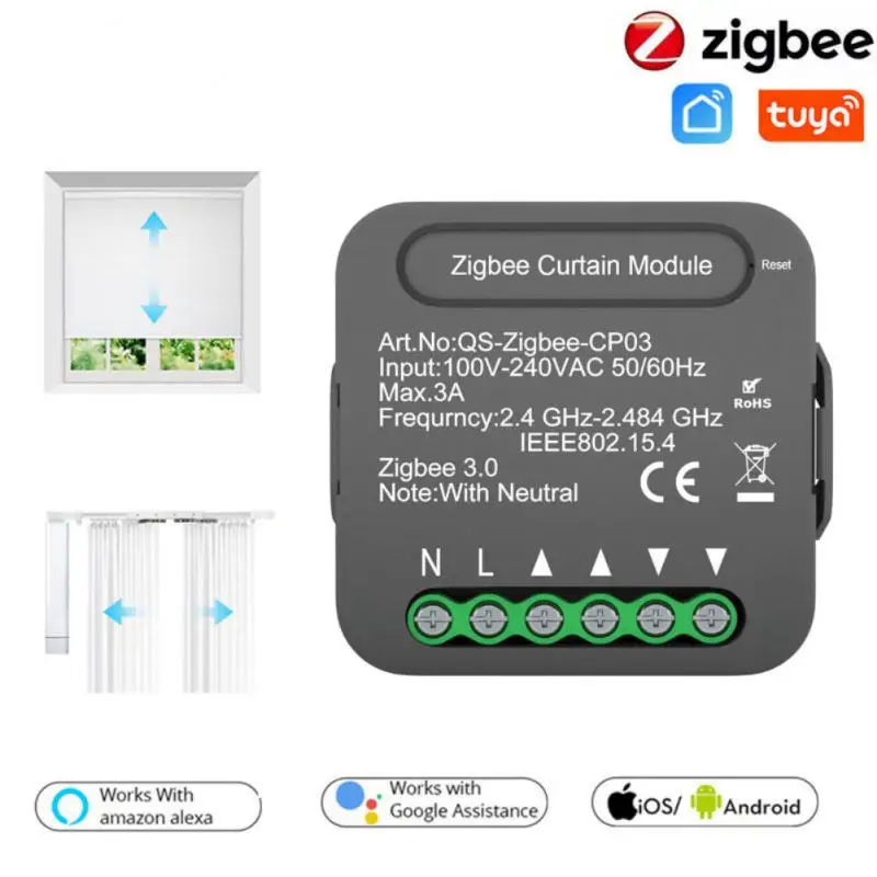 

Умный модуль переключения штор Tuya ZigBee, модуль для электрических моторизованных жалюзи с роликовым затвором, для Alexa Google Home Smart Life App