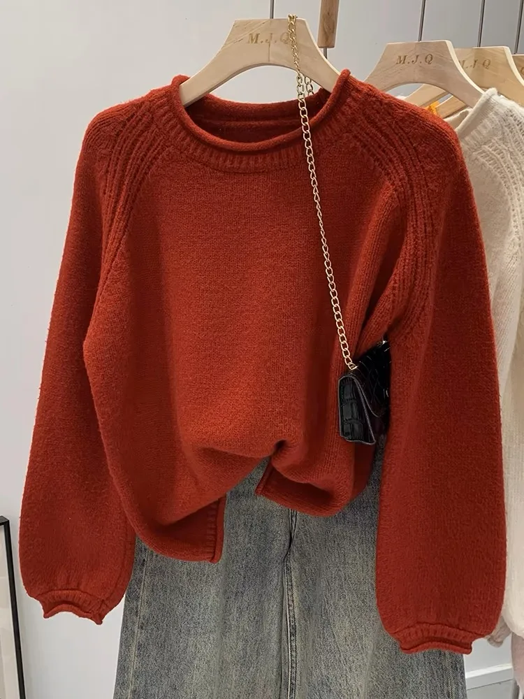 Наслаждайтесь модным 2024 новый мягкий эластичный свитер с круглым вырезом и