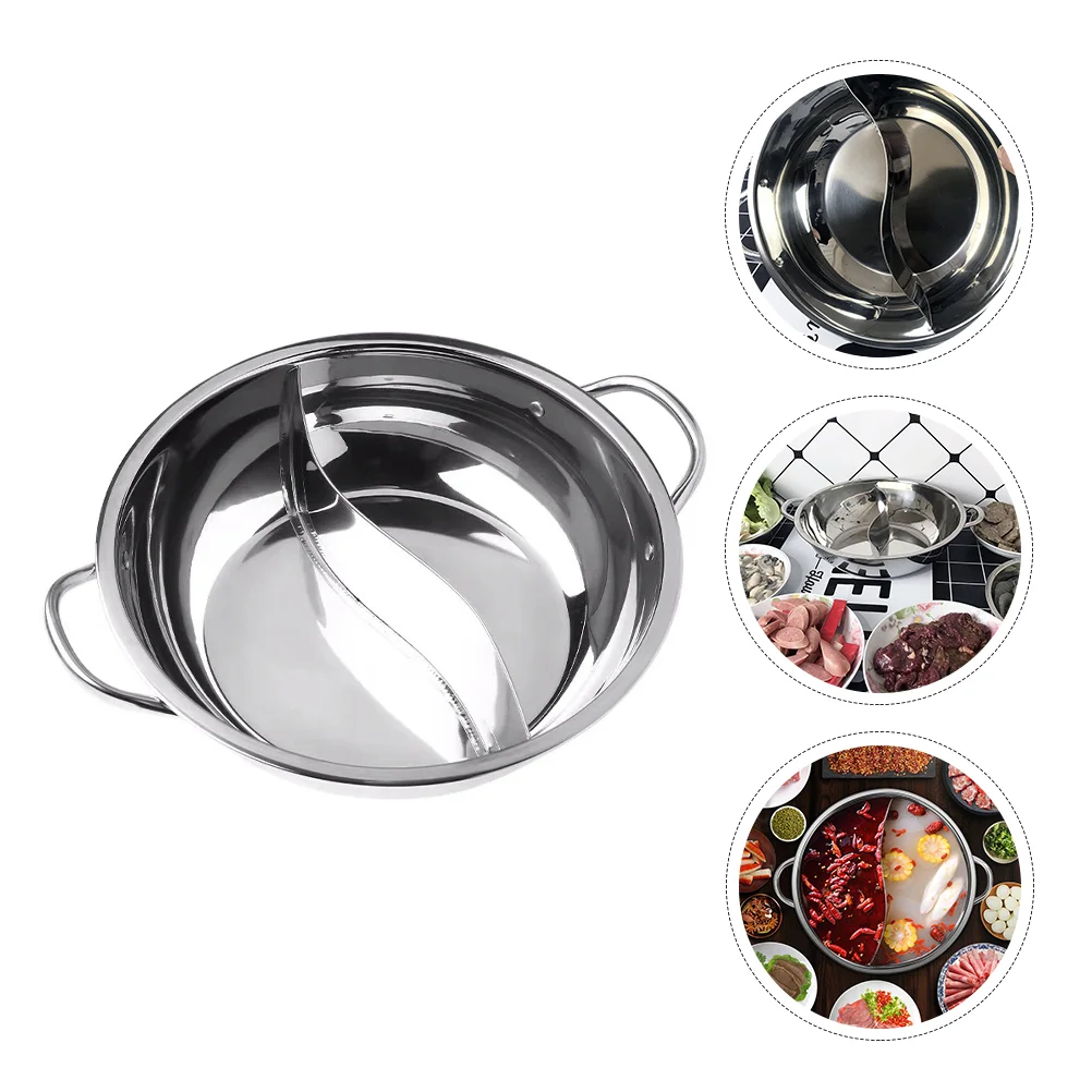 

30CM Shabu Shabu Stainless Steel Pot Twin Divided Chinese Hot Pot Compatible Soup Stock Pot Household Durable Cookware