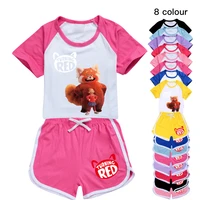 2022 new disney turning red summer suits boys girls cartoon short sleeve t shirts shorts 2 piecesset of casual clothes
